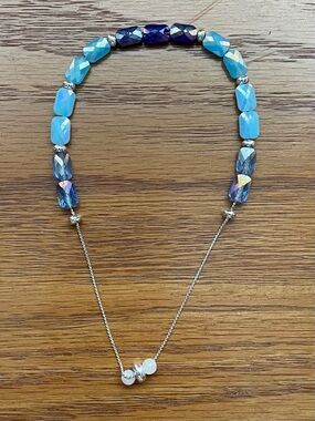 Beautiful Crystal Blue Purple Silver Beaded Adjustable Bracelet